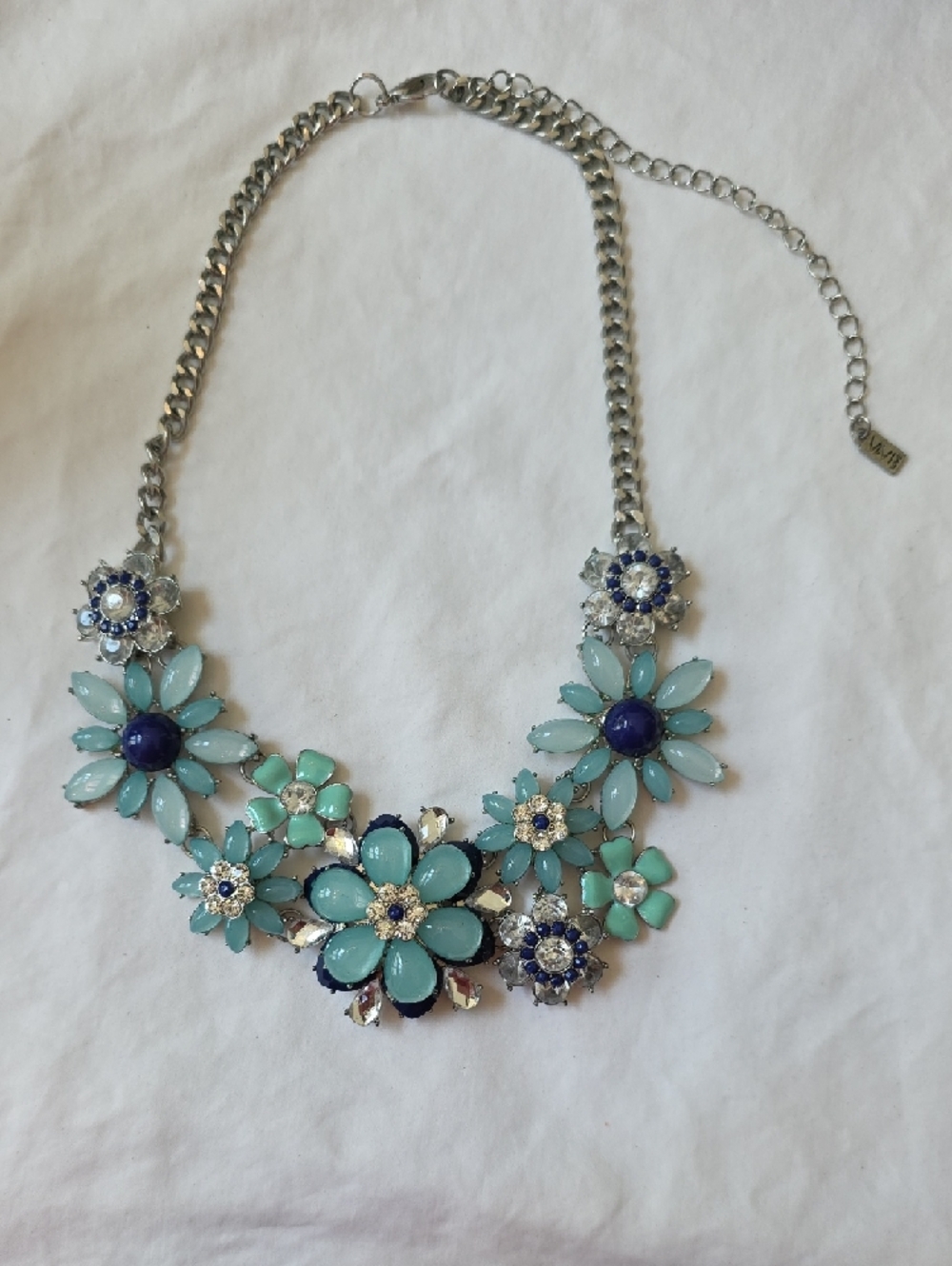 VivI Love Floral Statement Necklace in Aqua and Blue - Picture 4 of 7